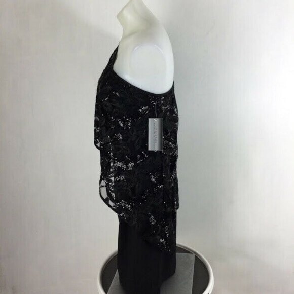 TAHARI by ASL Sequin Overlay black dress - Picture 2 of 11